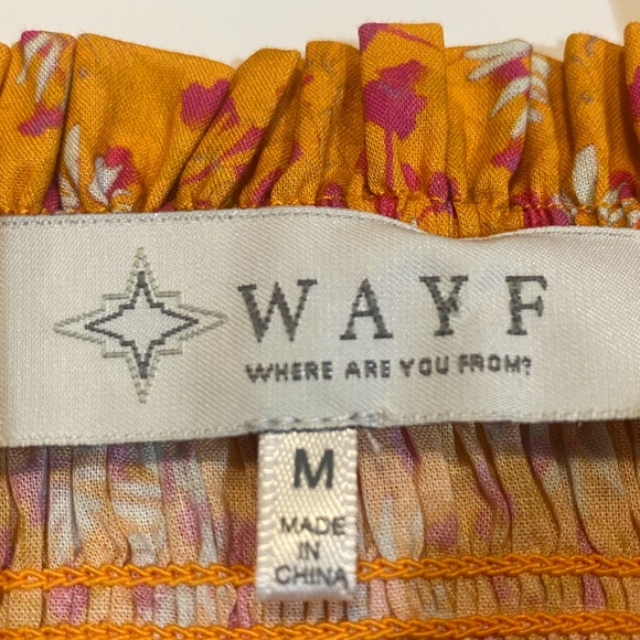 WAYF Smocked Ruffle Hem Top, Orange Yellow Floral Print 100% Cotton, Size Medium - Picture 5 of 12